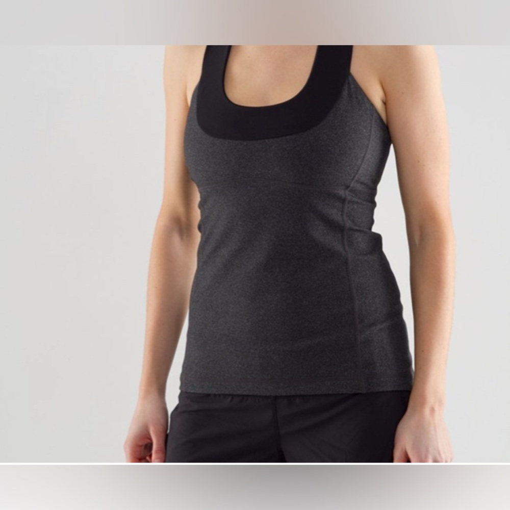 Lululemon Heather Grey and Black Accent Tank with Shelf Bra Size 10